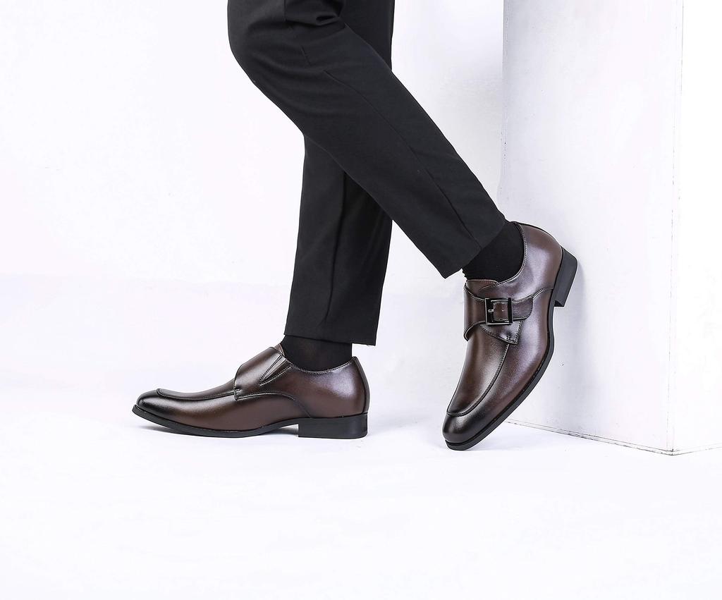 Jo Marino Genuine Leather Men's Monk Strap Dress Shoes with Non-Slip Design, Size 7772 (Dark Brown, Japanese Shoe Size, Adult, Numeric, 3_e, 25.5 cm)