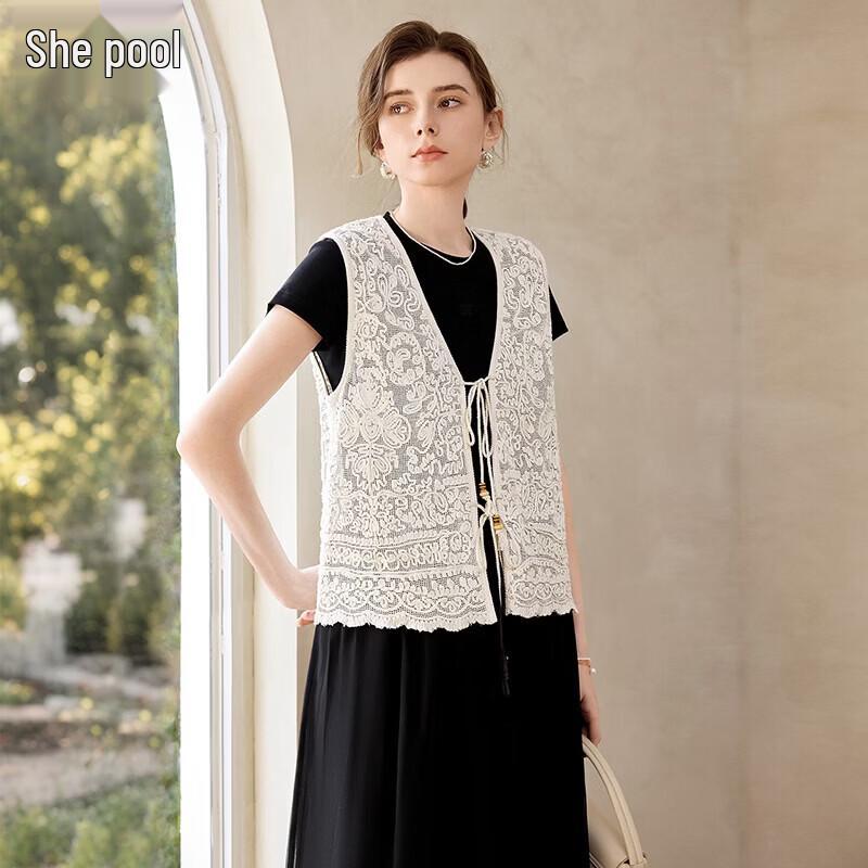French Crochet Lace V-Neck Vest L