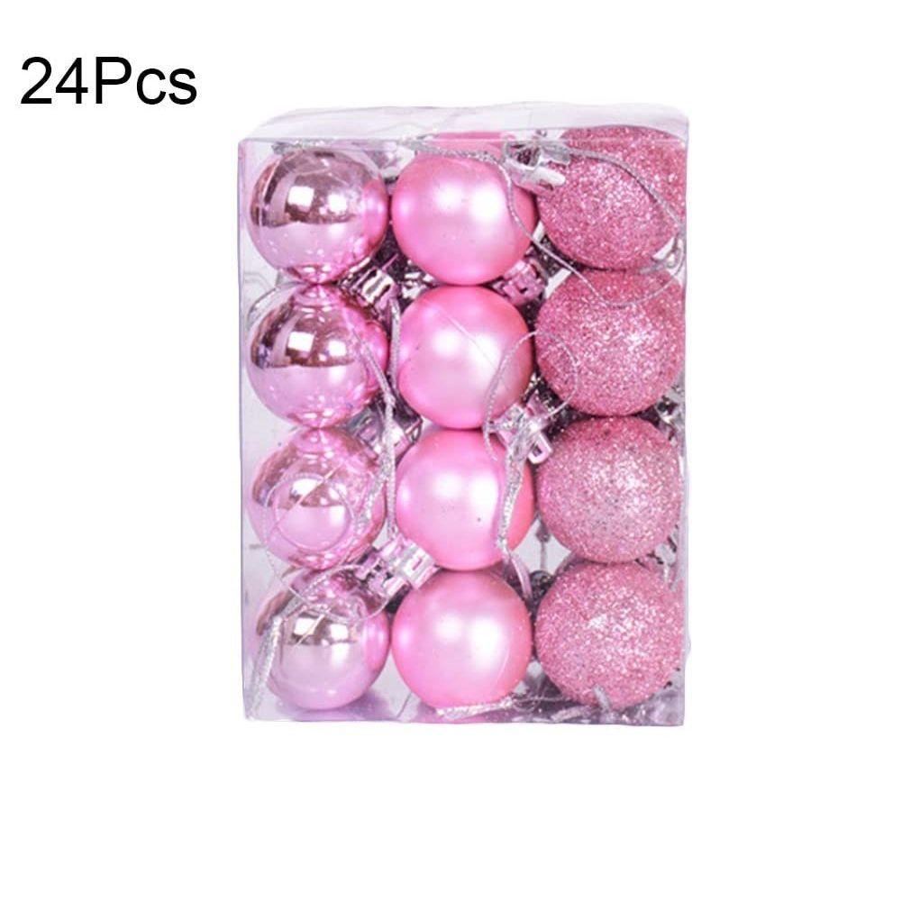 24 Pink Christmas Tree Decoration Balls - X-Mass Hanging Ornaments, Merry Christmas Ball Bauble for Home Party (Pink 24)
