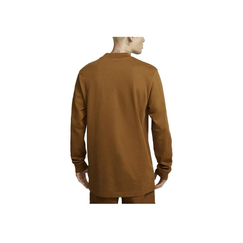 Nike Solid Color Logo Print Crew Neck Pullover Long Sleeve T-Shirt Men Tops Brown DX5869-270