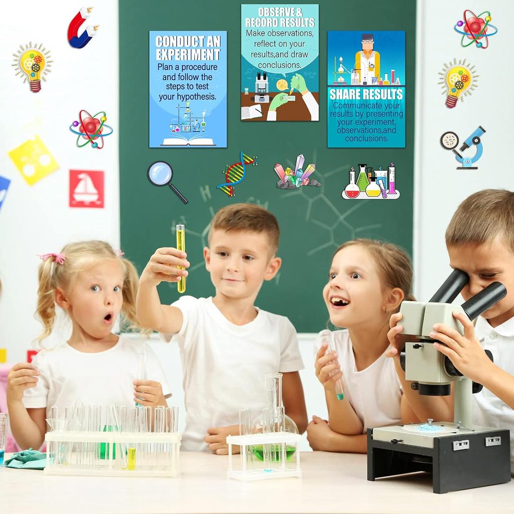 Zonon 31 Pieces Science Classroom Decoration Science Bulletin Board Set Scientist Posters Banner Classroom Wall Decoration Scientist Lab Cutouts for