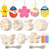 30/36/60pcs 1 Set DIY Painting Wooden Easter Pendant Rabbit Easter Egg Pendant  Gift