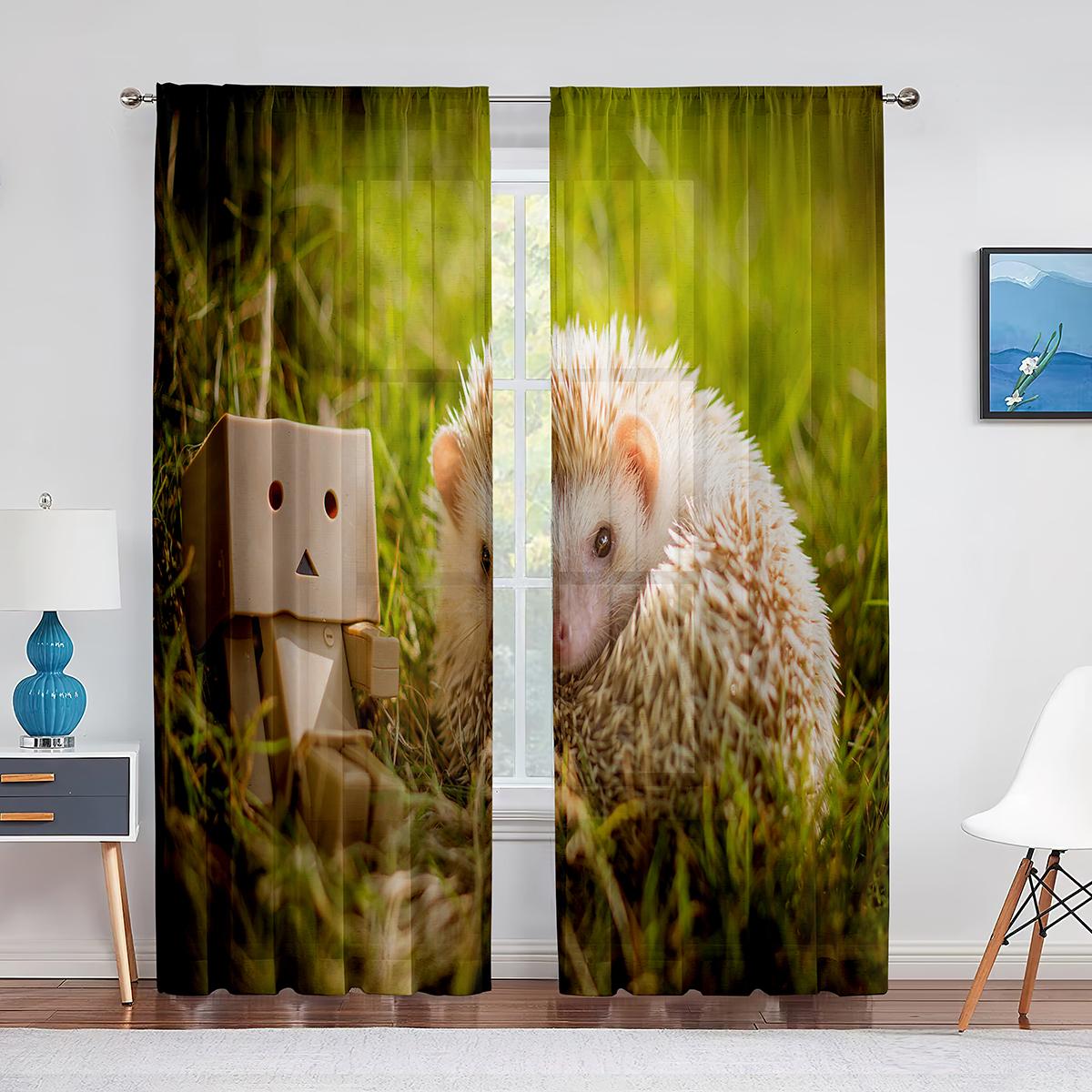 Тюлевые шторы с милыми маленькими животными в виде ежика для гостиной — фото 12