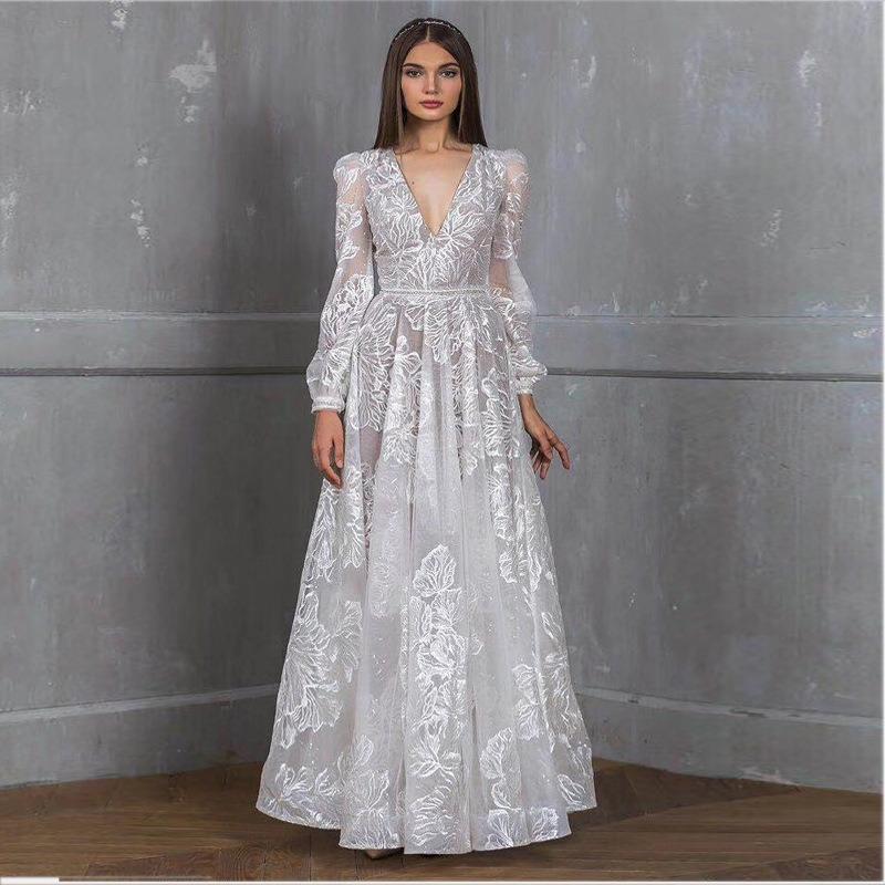 Women's bead dress New lace embroidered wedding dress Evening dress Banquet dress