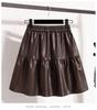Fluffy Autumn 2025 Women's PU Leather High-Waisted A-Line Pleated Midi Skirt