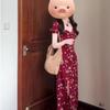 Red Retro Dress, New Bubble Sleeves, Summer French Split Ends, High Temperament, Waist and Thin Floral Dress