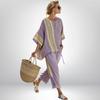 European Beautiful Women's Striped + Linen Top Summer Style Loose Version Casual Versatile Suit