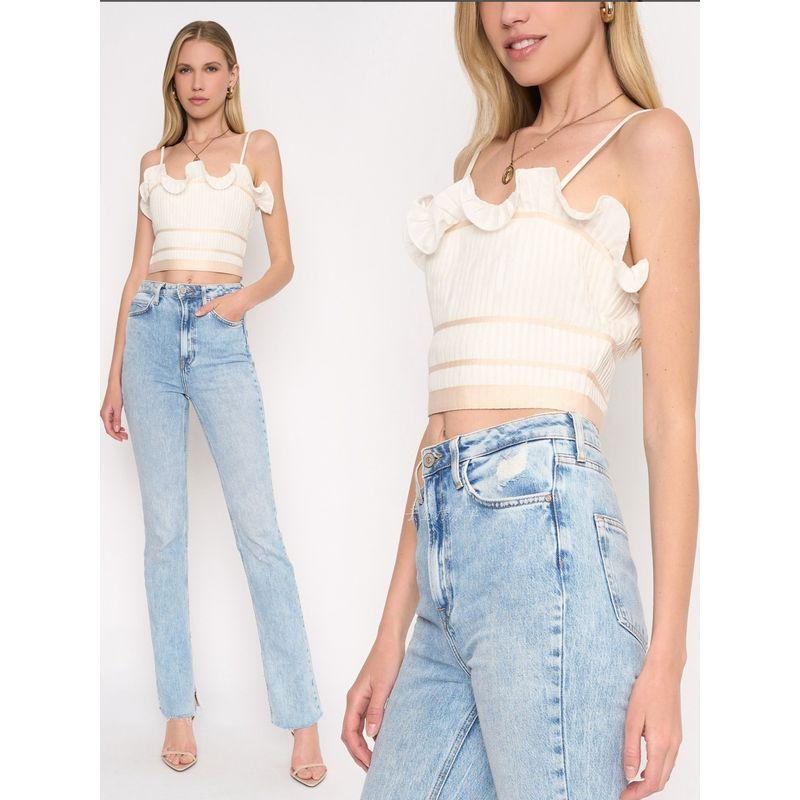 Foreign Trade Order Dee **LLY Wooden Ear Pleat Waist Exposed Navel Heavy Industry Exquisite Cami 55% Linen