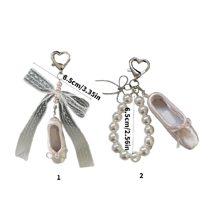 Ballet Shoe Keychain Featuring Lace Bowknot And Pearls Detail For Fashion Forward Individuals And Dance Fan
