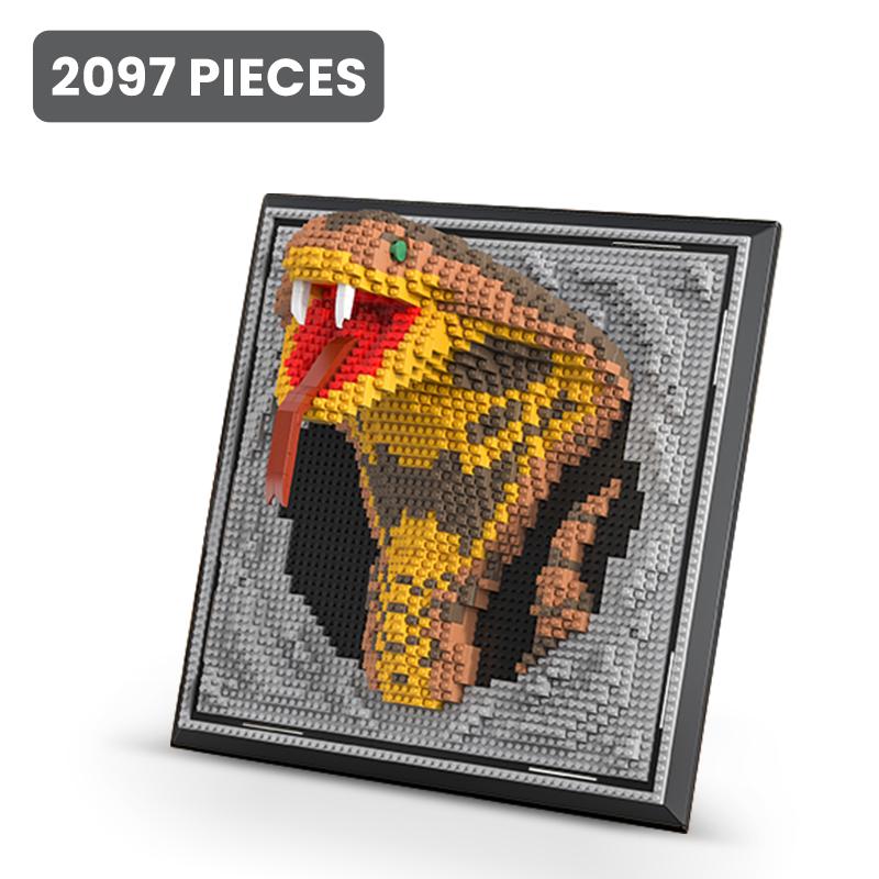 3D Bausteine Schlangenkopf Wandbild Wandblock DIY Konstruktion Zusammenbau Hauswand Dekoration Hängende Skulptur Spielzeug Geschenke für Erwachsene no box gray