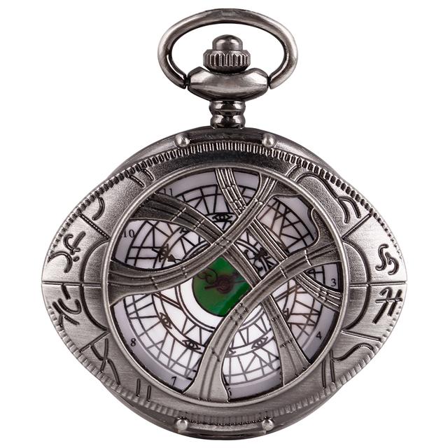 10pcs/lot Wholesale Vintage Bronze Eye Round Case Shape Quartz Pocket Watch Jewelry Pendant Necklace Chain Gifts for Men Women