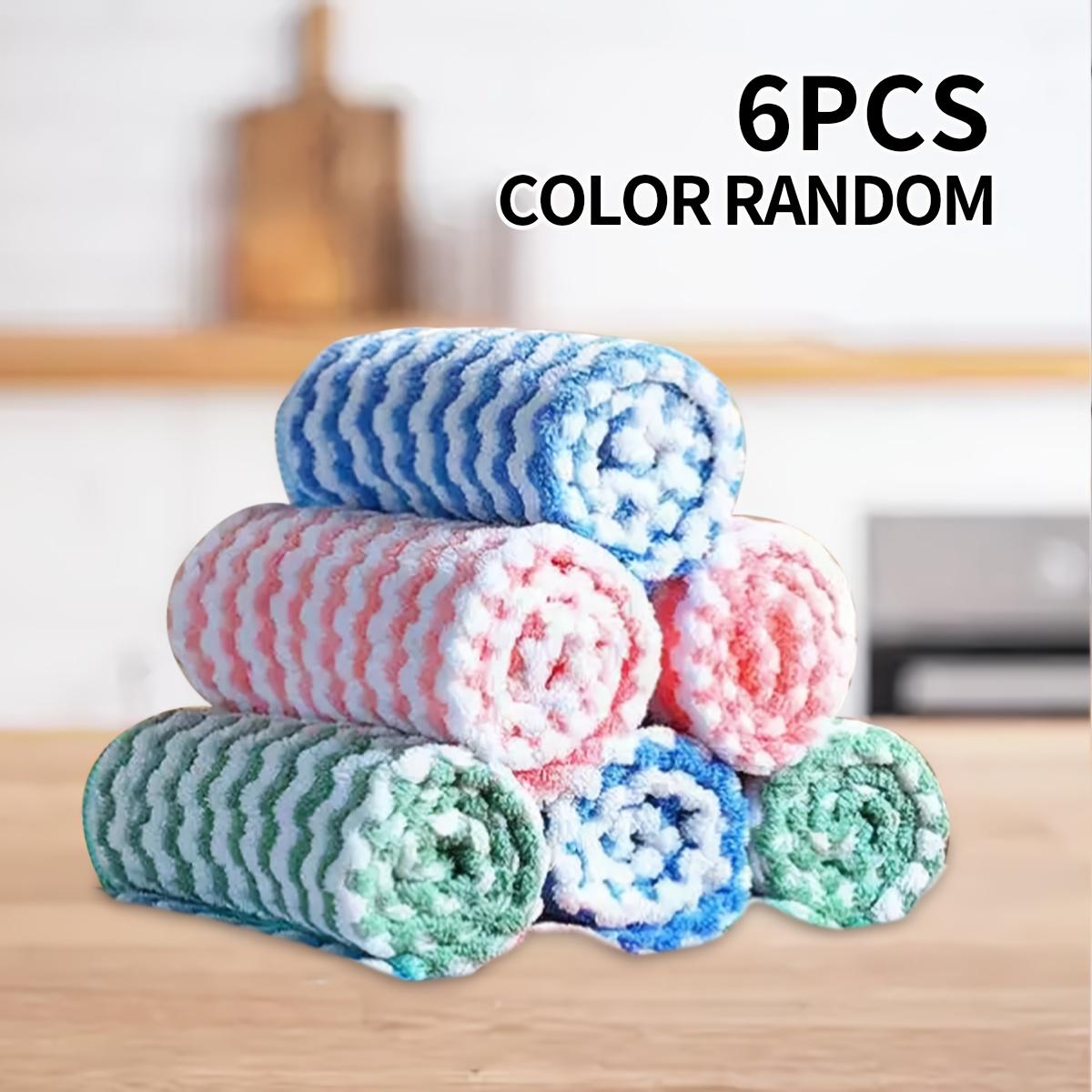 

6/12/24Pcs Lock-edge Water Wave Cleaning Cloths, soft high absorbency, multi-use for kitchen, home, car cleaning and heat insulation. 6 Pieces
