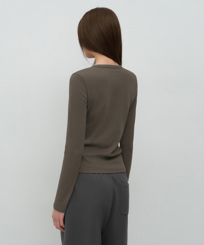 MUSINSA STANDARD WOMAN Women'S Slim Crew Neck Long Sleeve T-Shirt [Mocha Brown]