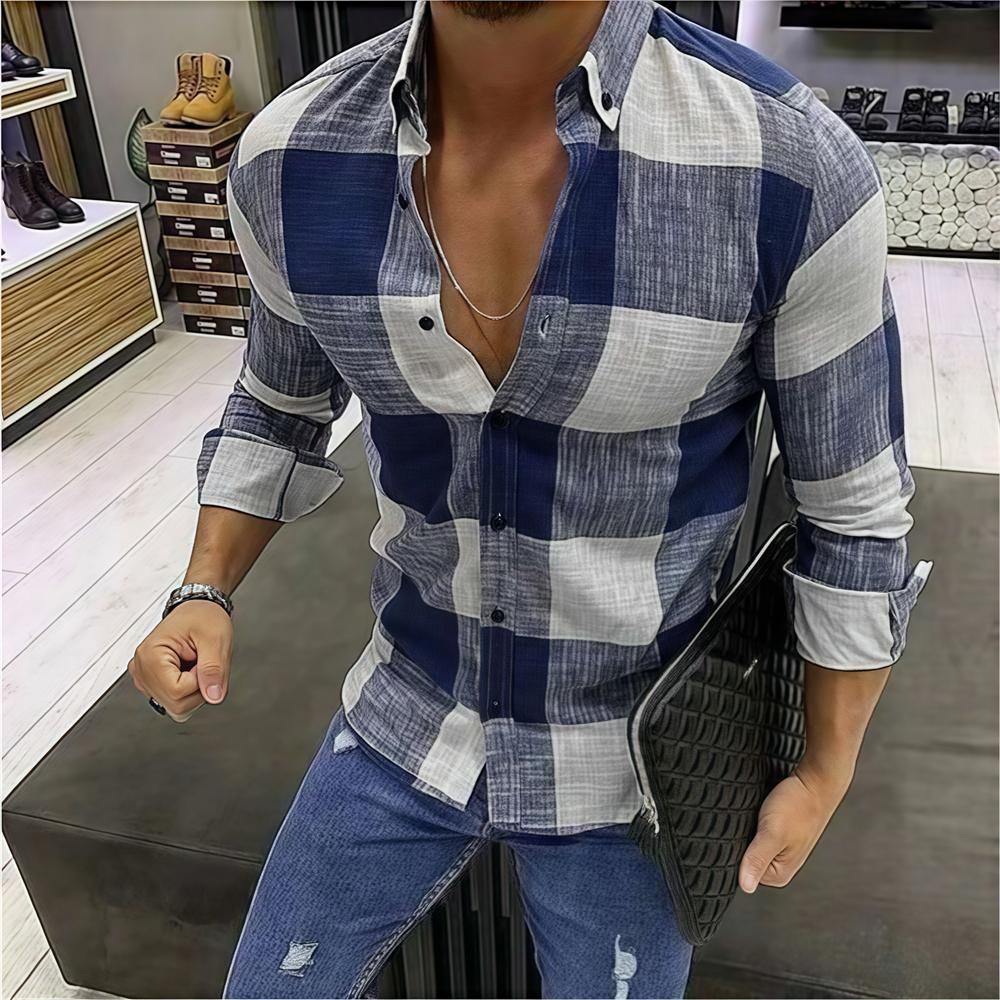 Męska koszula z długim rękawem Koszula w kratę Codzienna moda Wygodna Wysoka jakość Styl koreański Popularna Oversize'owa odzież męska