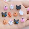 30Pcs New Cute Resin Halloween Pumpkin, Ghost, Cat Series Flat Back Ornament Jewelry Making Manicure Hairwear Accessories