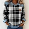 Nuova Felpa da Donna Girocollo Larga Patchwork a Quadri in Denim