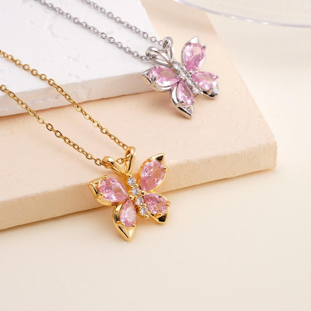 New Luxury Inlay Zircon Butterfly Pendant Necklace Stainless Steel Do Not Fade Clavicle Chain for Women Sweet Charm Jewelry Gift