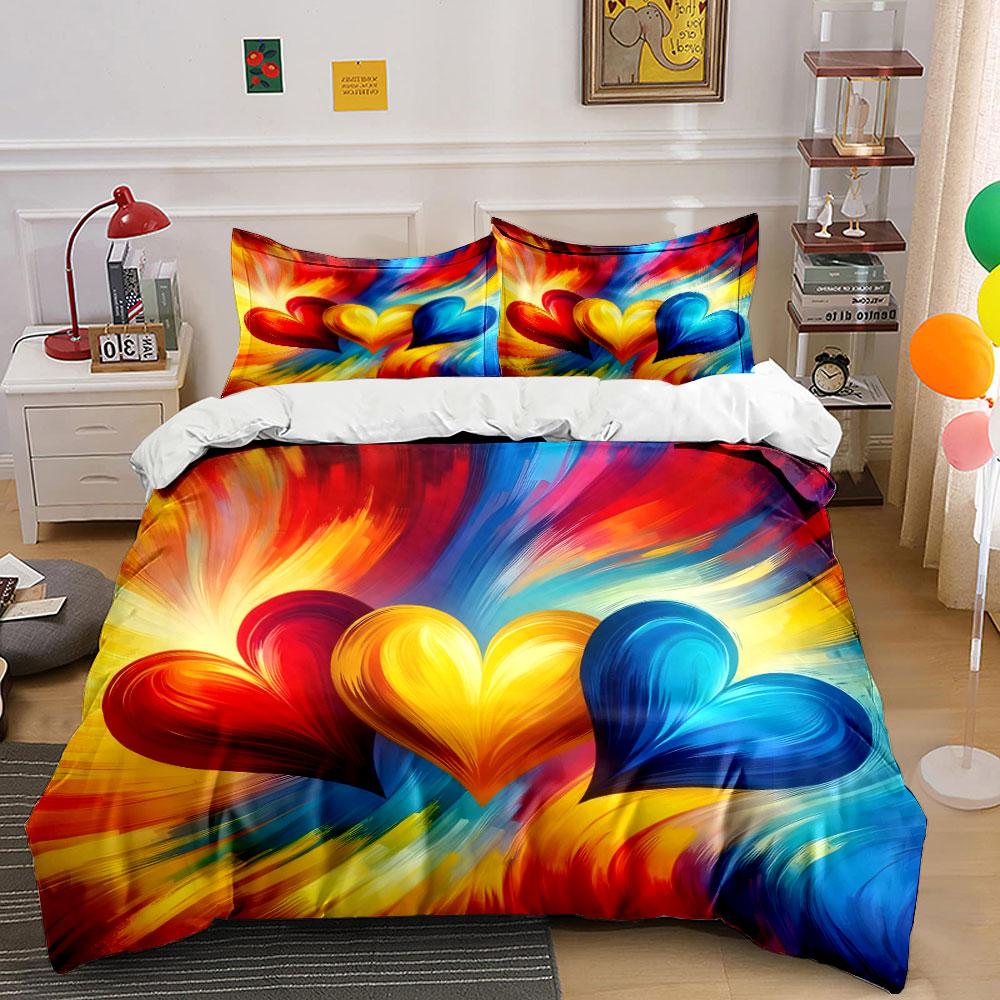 Colorful Heart Trio For Decor Kid'S And Adults' Bedroom Decor, Exquisite Three-Piece Bedding Set Gift