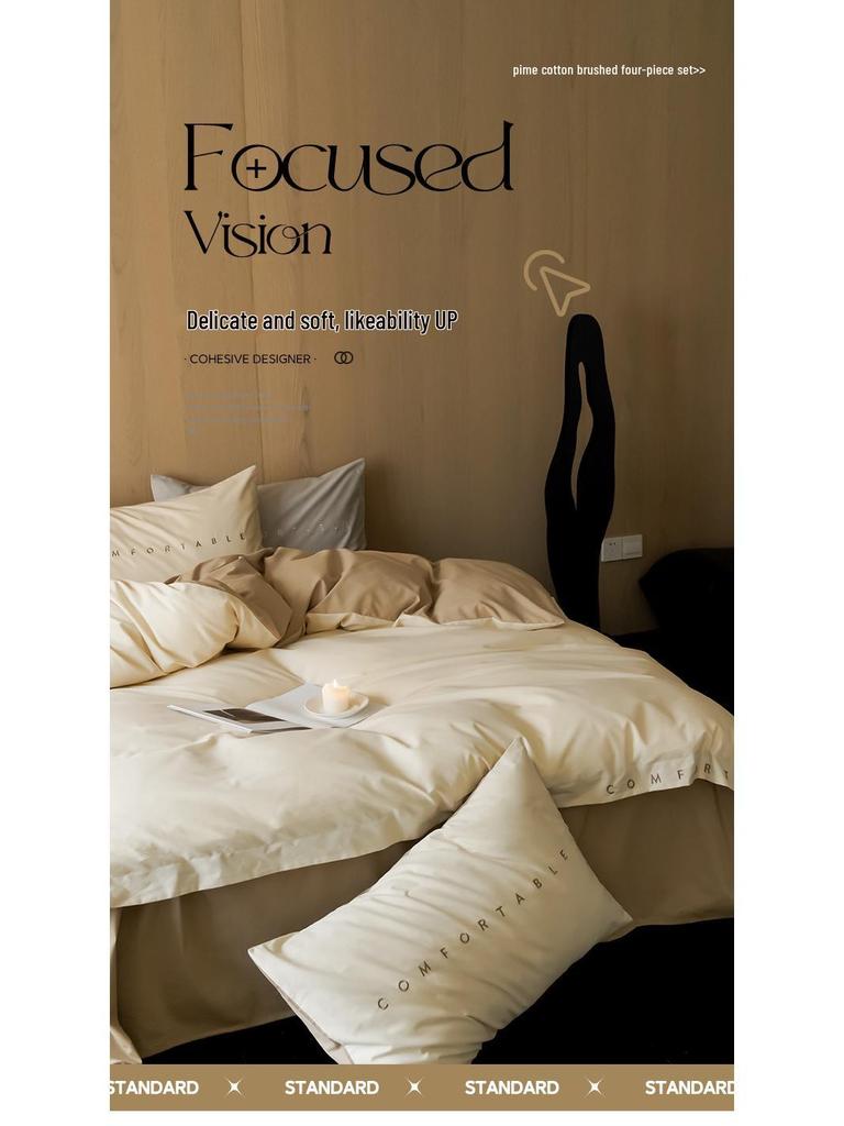 Class A 100s Premium Cotton Flannel 4-Piece Winter Embroidered Bedding Set - Thickened Bed Sheet & Duvet Cover
