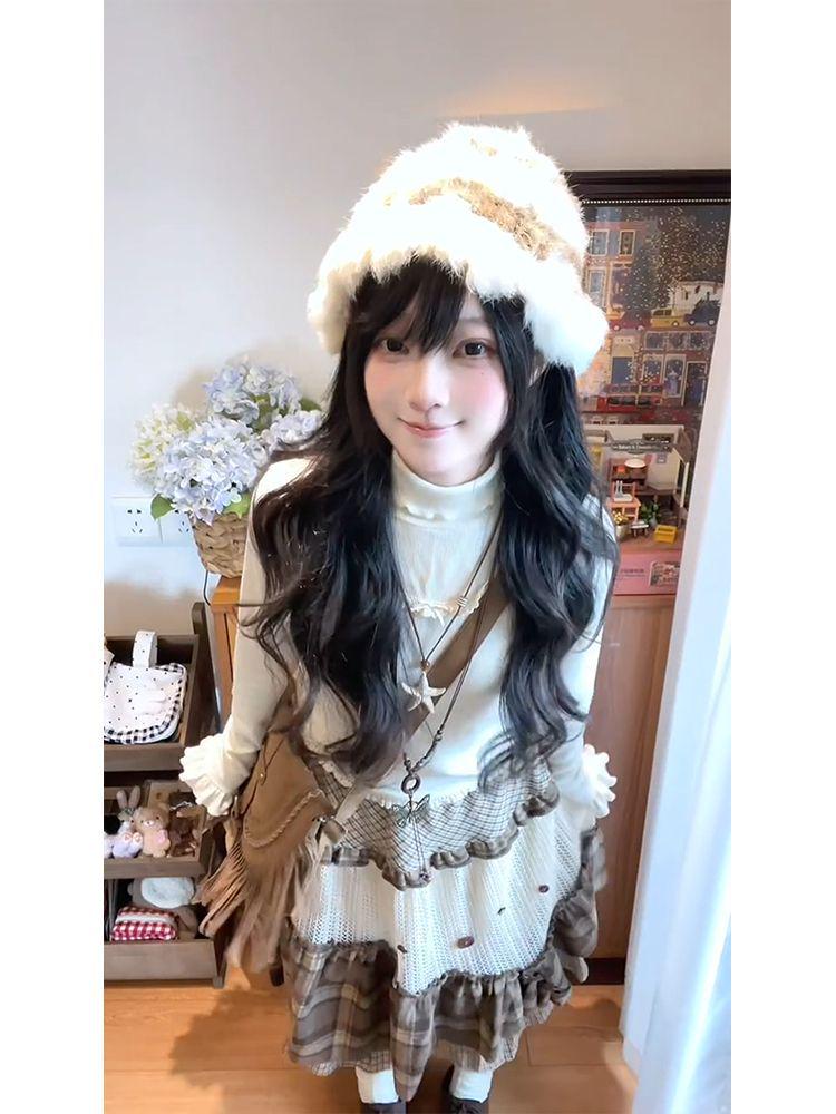 Vintage Forest-Inspired Plaid A-Line Skirt with Artistic Irregular Layers for Women - Autumn/Winter