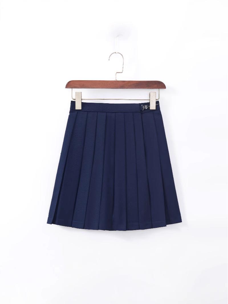 

Dark Navy Japanese JK Uniform Skirt - Three-Line, Solid, Mid-Length, Pleated Sailor Suit for Students M