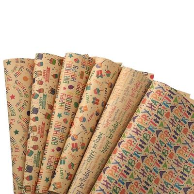 Wszystkiego Najlepszego Chłopcy Dziewczynki Papier do Pakowania Prezentów Kraftowy Papier do Pakowania Urodzinowego, 6 Arkuszy Składanych na Płasko Papier do Pakowania Prezentów, na Przyjęcie Urodzinowe Baby Shower