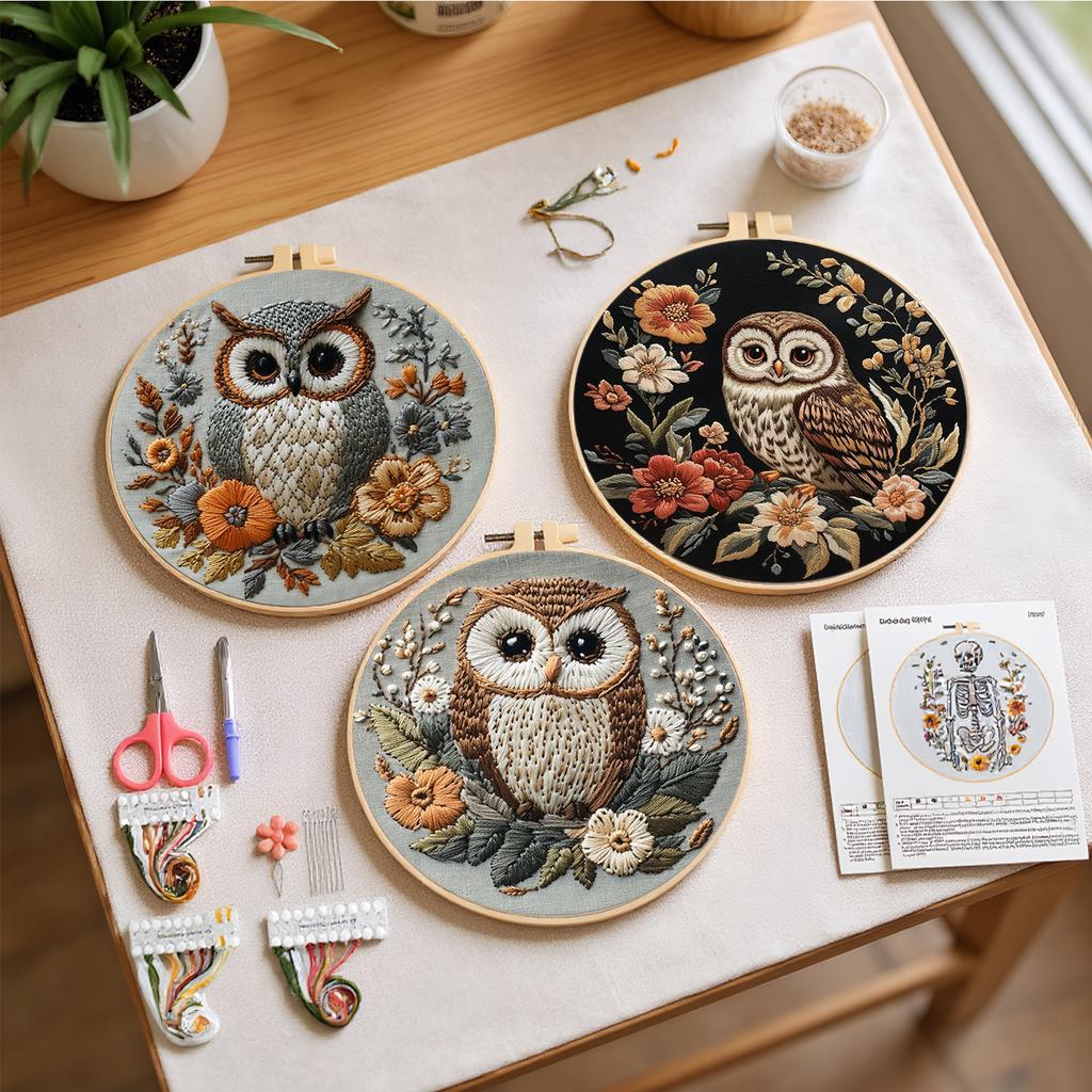 4 Pack Embroidery Kit with Cute Animal Patterns Cross Stitch Set with Embroidery Hoop Needles Threads Instruction for Beginners
