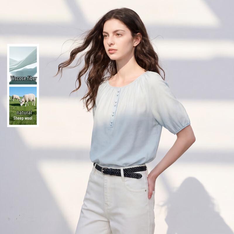 Sancai Women s 2026 Summer Loose Short Sleeve Round Neck Shirt S