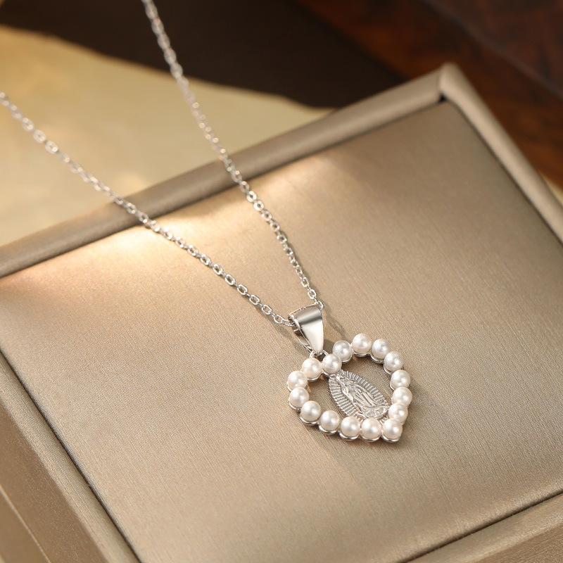 Banyan Tree S925 Silver Virgin Mary Pearl Clavicle Necklace for Women