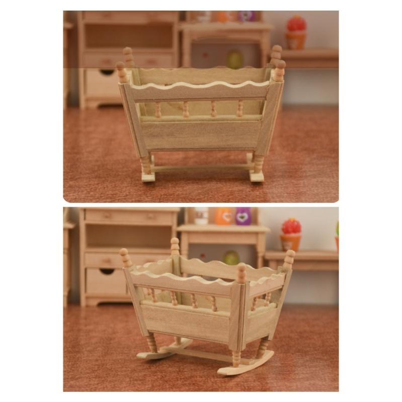 Unbemaltes Holz Babywiege Modell Figur Spielzeug für 1/12 Maßstab Puppenhaus Szenenbau und Kinderzimmer Ausstellungsdekorationen