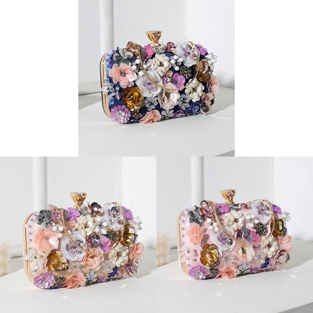 Pochette da sera floreale fatta a mano con perle per donna con chiusura a lucchetto per eventi formali