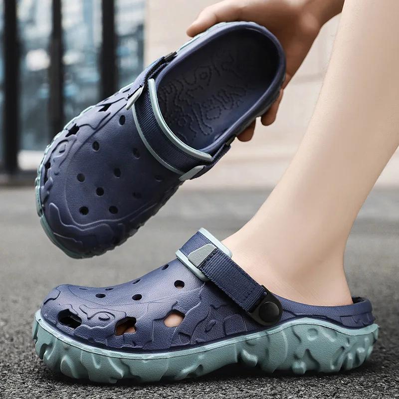Fashion 2024 Clogs Sandals Men Large Size Slip On Outdoor Beach Summer Shoes Medical Clogs Causal Breathable Male Sandals With Hole