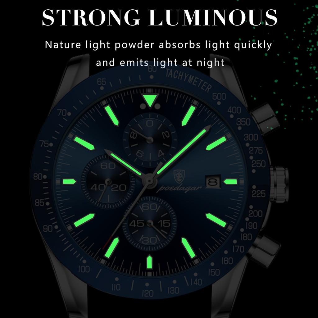 Luxury Men Watch High Quality Fashion Chronograph Waterproof Luminous Date Stainless Steel Quartz Watch Man Clock