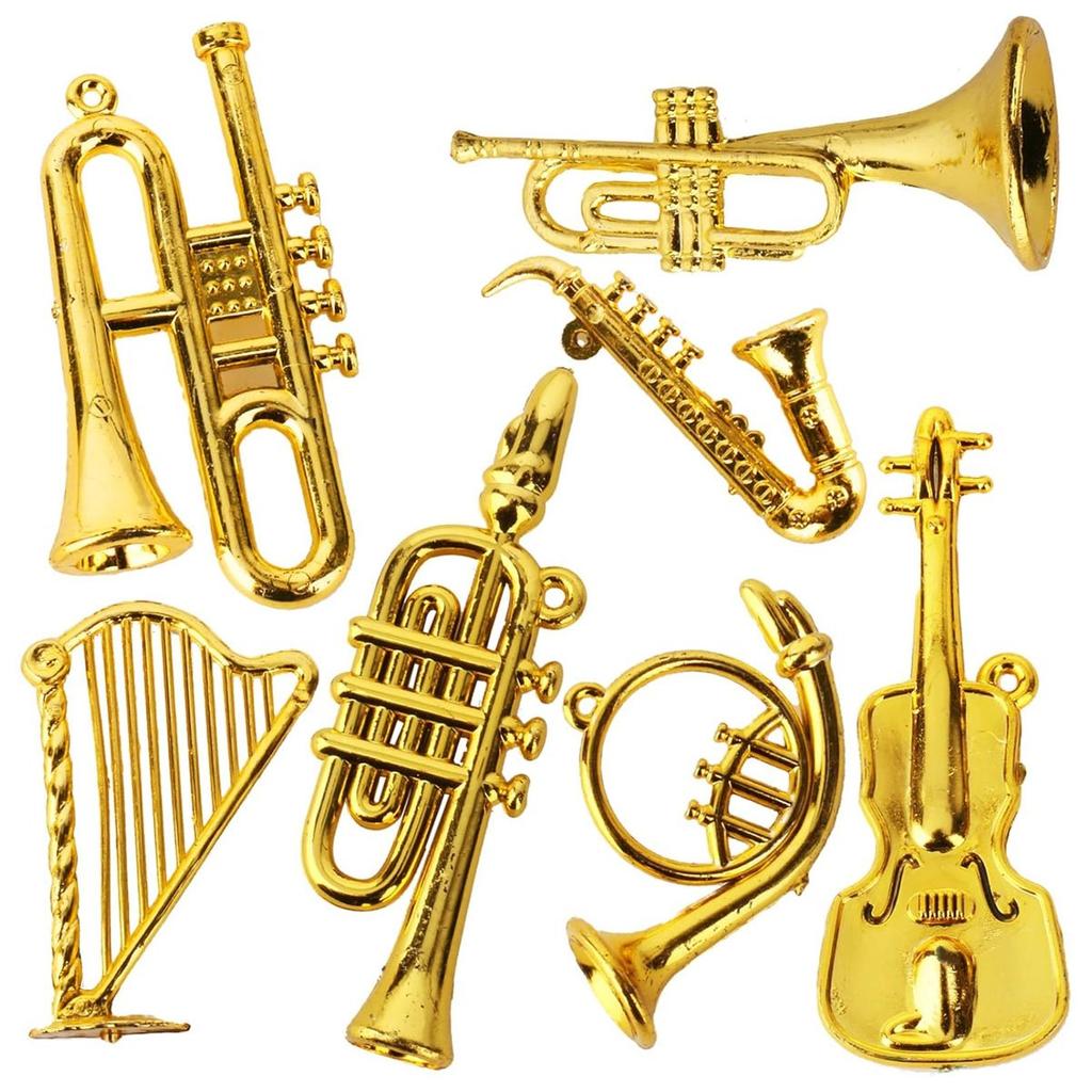 8Pcs 2-7cm Mini Golden Musical Instrument Ornaments - Dollhouse Miniatures | Desktop Decor & Xmas Tree Hanging Pendants ZSY
