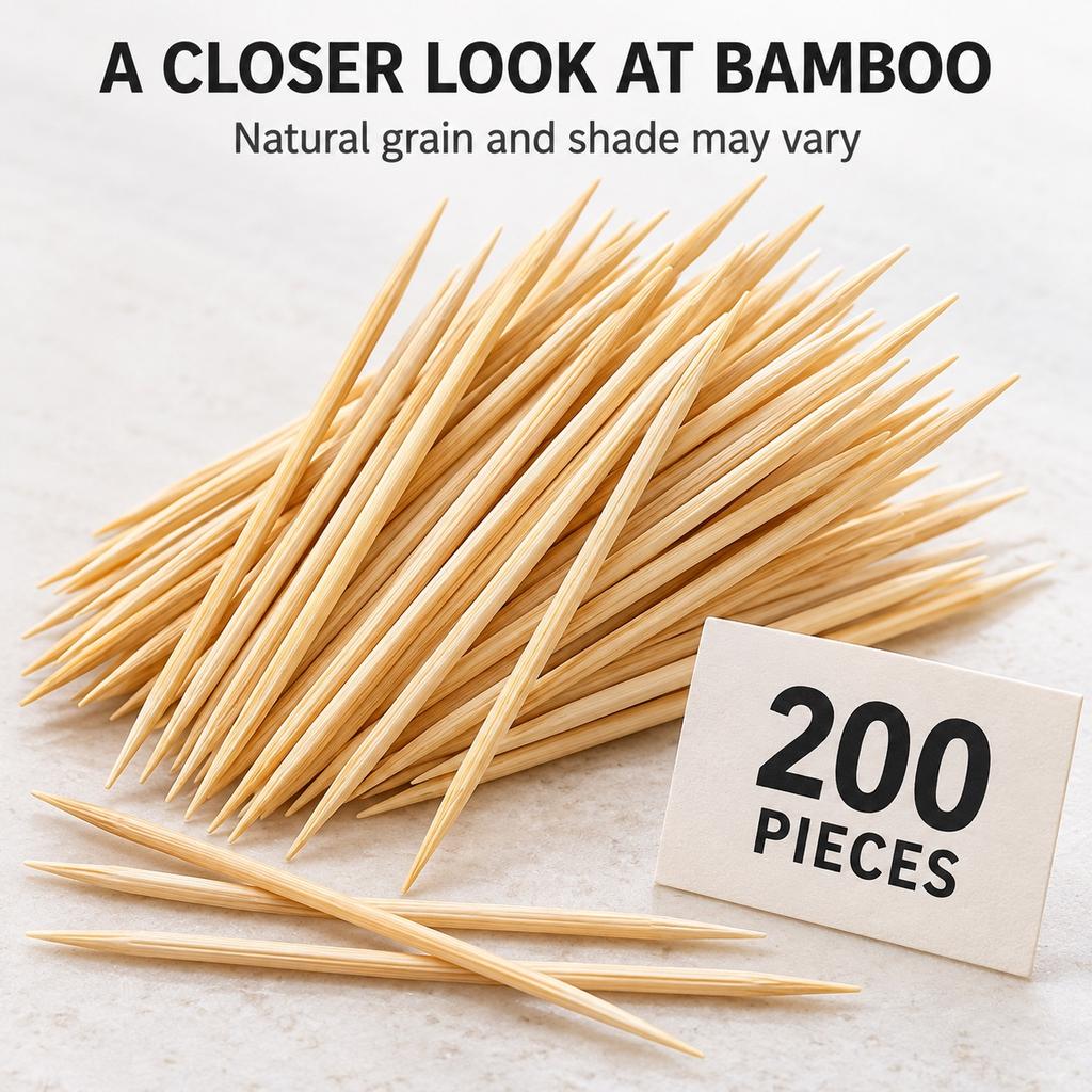200pcs Natural Bamboo Toothpicks, Approx.6.5cm Appetizer Picks