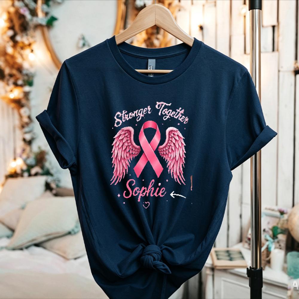 In This Family No One Fights Alone TShirt Breast Cancer Awareness Family Support Graphic Tee Ribbon Butterfly Flower Cotton Top