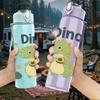1PC Cute Green Dino Cartoon 750ml Color Plastic Sports Water Bottle Leakproof Flip Straw Lid Suitable for Sports Office Home Use