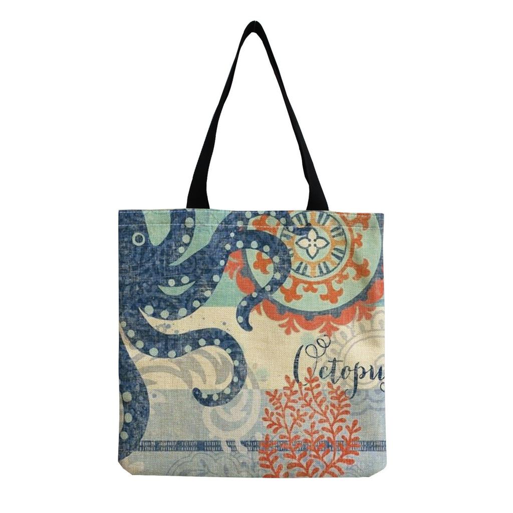 Damen Vintage Leinen-Tragetasche - Große Kapazität mit Aufdruck Schulter-Handtasche für Freizeit & Lebensmitteleinkauf KTB