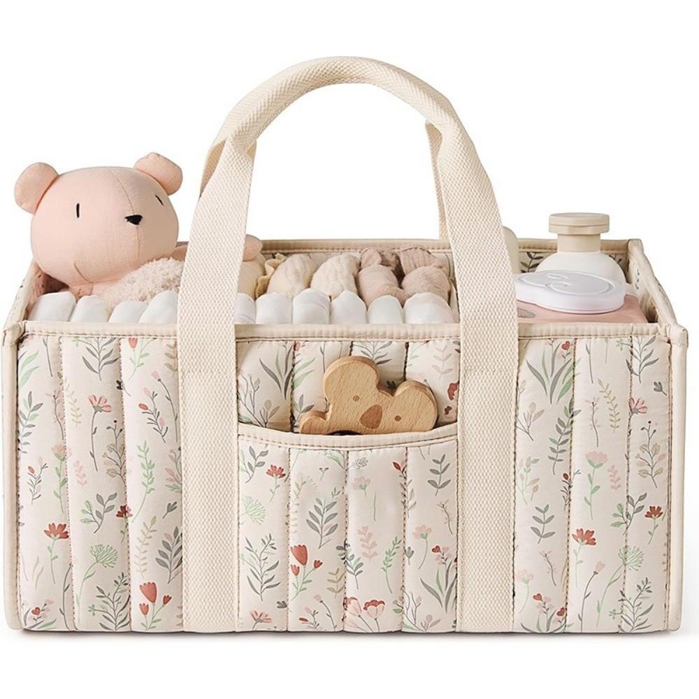 Floral Beige Foldable Mommy Bag Multi-Pocket Diaper Storage Bag  Baby Shower Gift