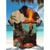 Men's Street Style Short-sleeved Shirt, Quirky Black Cat and Shark Print Casual Men's Top, Trendy and Fashionable Hawaiian Shirt