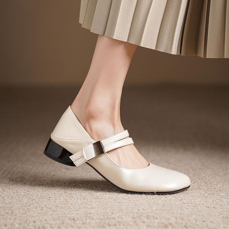 French gentle wind low heel single shoes women's 2025 spring and autumn new light mouth small leather shoes foreign style word with Mary Jane shoes
