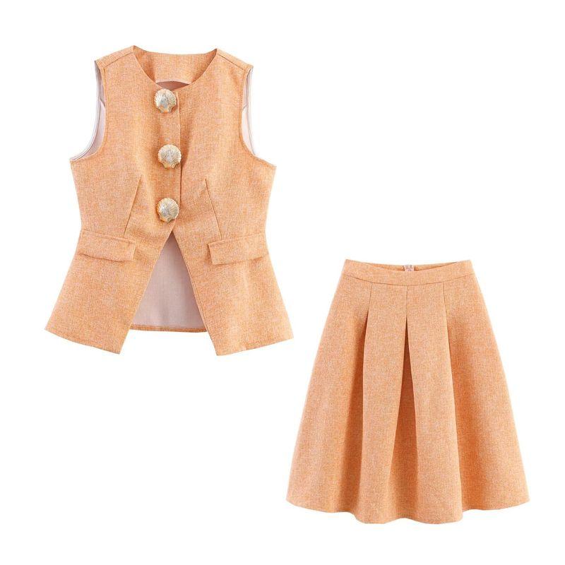 Araltay New Arrival Fashion Style Women's Clothing Fashion All-Match Elegant Fastener Decoration a Swing Sleeveless Tops Skirt