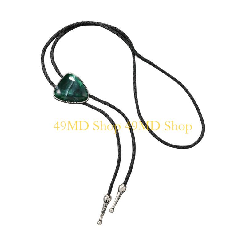 49MD Elegante Dreieckige Stein Bolo Krawatte Westliches Outfit Akzent für Männer Frauen Verstellbare Lederkordel Krawatte Schmuck Halskette