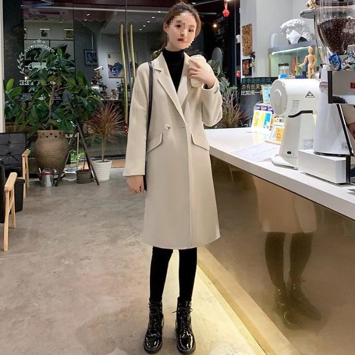 2025 Women's Mid-Length Woolen Coat, Loose Camel Color, Popular Korean Style for Autumn and Winter