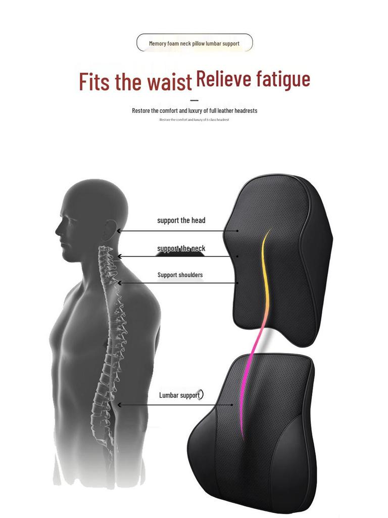 Celoroční polštář pod hlavu a bederní opěrka do auta z paměťové pěny s nappa kůží