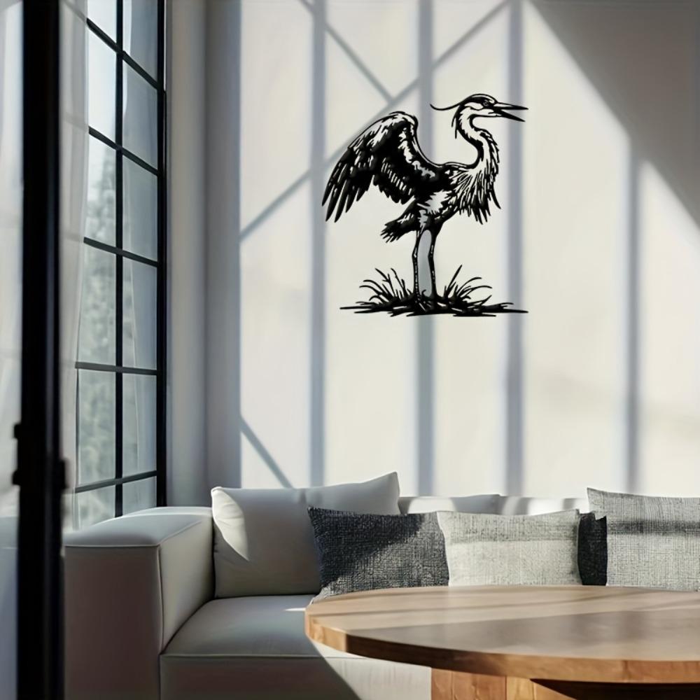 Great Blue Heron Metal Wall Art, Black Standing Sculpture for Outdoor Patio Living Room Decor, Birthday Gift