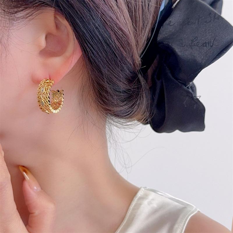 Zircon Wheat Ear C-Shaped Earrings Exquisite Fashion Stud Earrings Premium Sense Personality Light Luxury Earrings