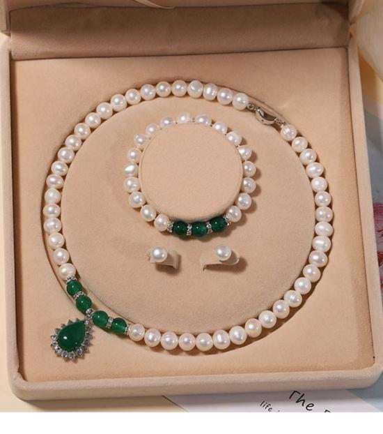 Zhuji Süßwasserperlen-Halskettenset für Damen - Echte Perlen Schlüsselbeinkette - Muttertagsgeschenk