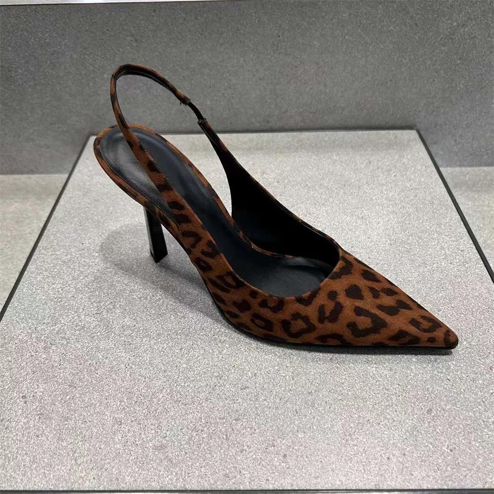 French Pointed Leopard Print High Heels Bag Head Sandals Women's 2025 New Spring and Summer Suede Stiletto Empty Single Shoes Women