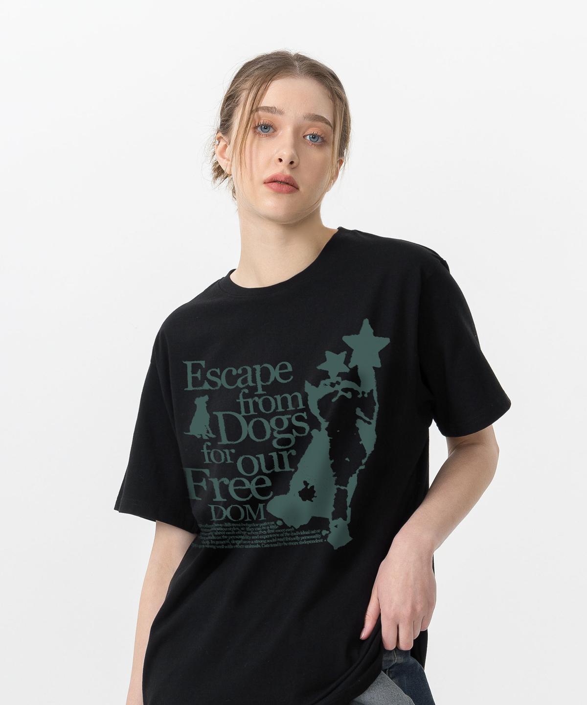 Escape From Cat & Dog Print Oversized Short Sleeve T-Shirt Black M